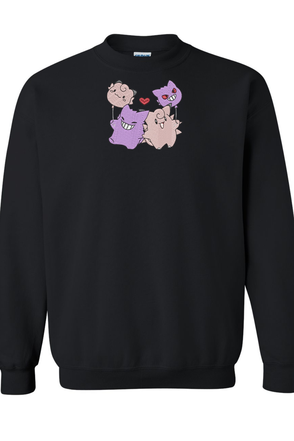 Gengar and Clefairy Full Front Black Crew Neck Sweater
