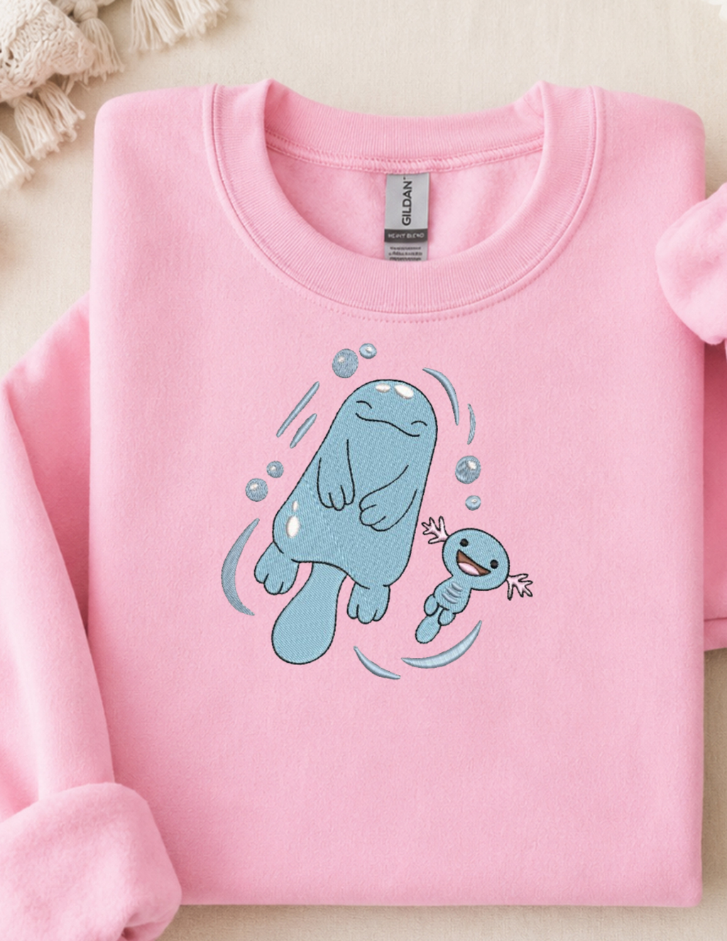 Whooper and Quagsire Swimming Blue Dyed Crew Neck Sweater