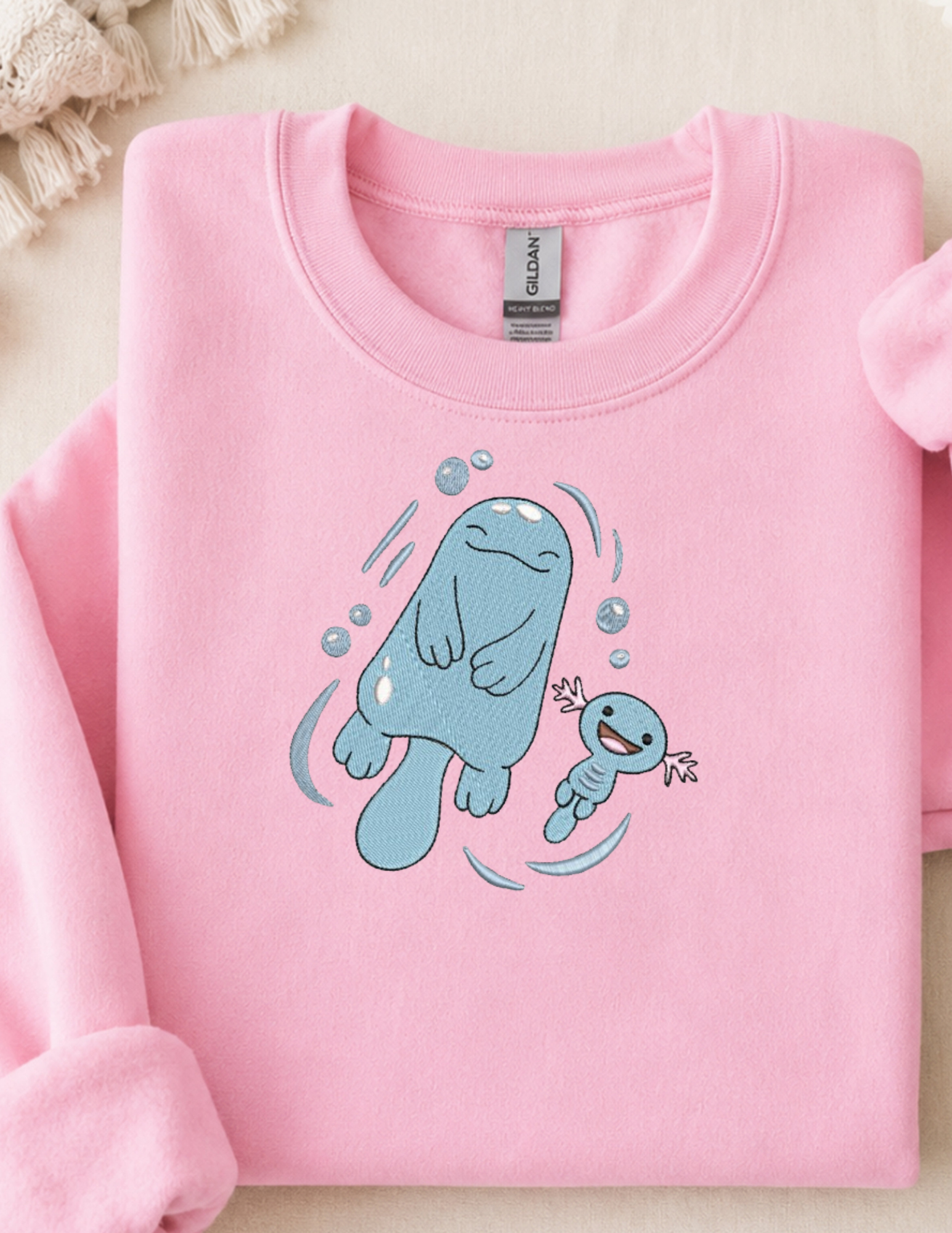 Whooper and Quagsire Swimming Blue Dyed Crew Neck Sweater