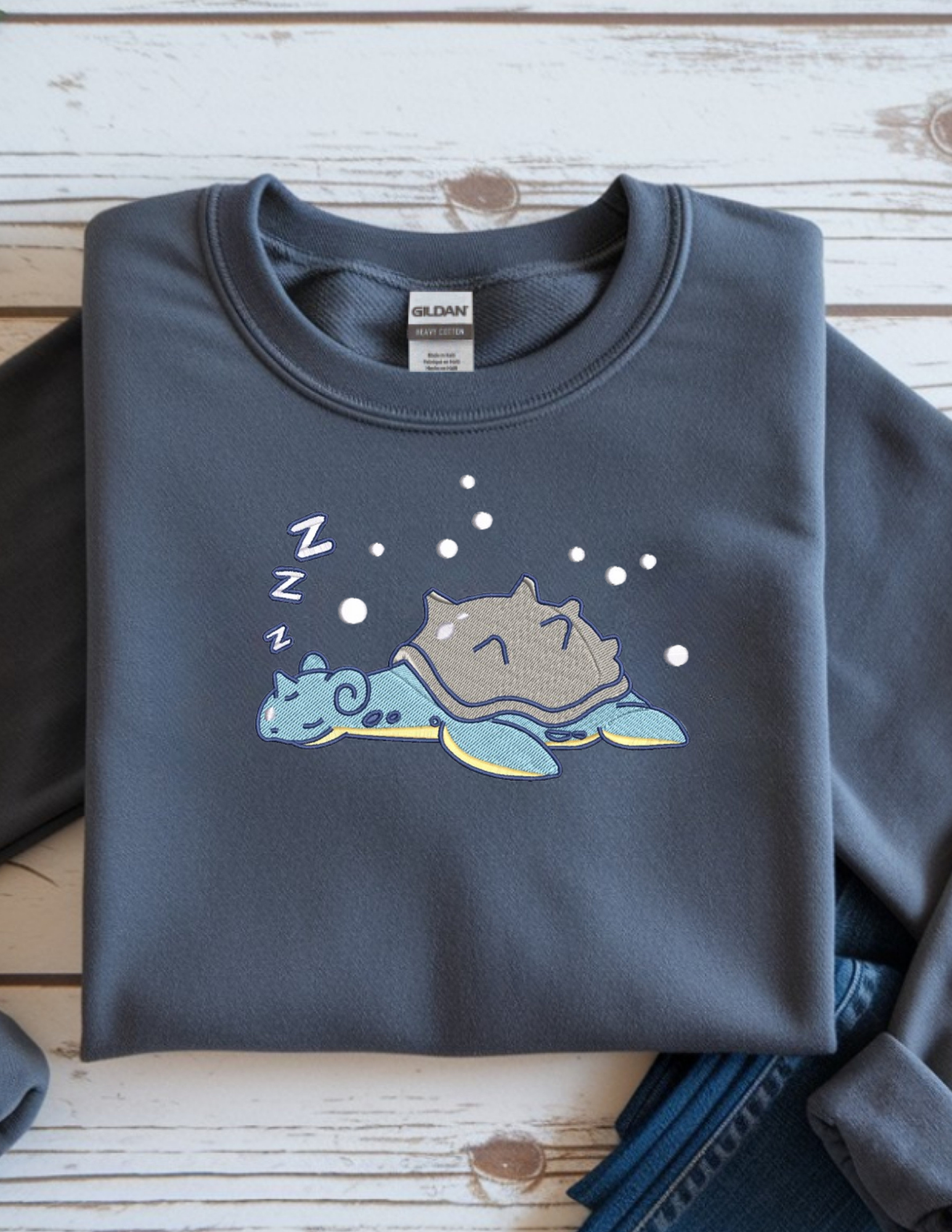 Sleeping Laparas Full Front Crew Neck Sweater